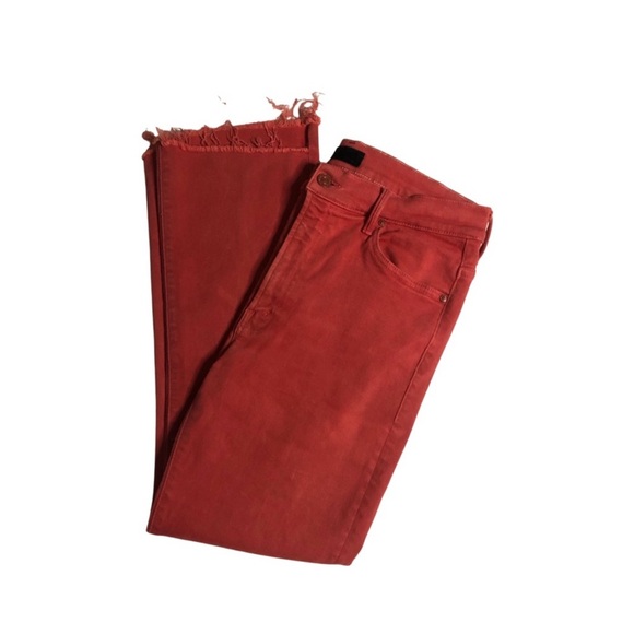 MOTHER Jeans The Insider Step Fray Jean in Hot Red Size 31 stretch - Picture 4 of 11